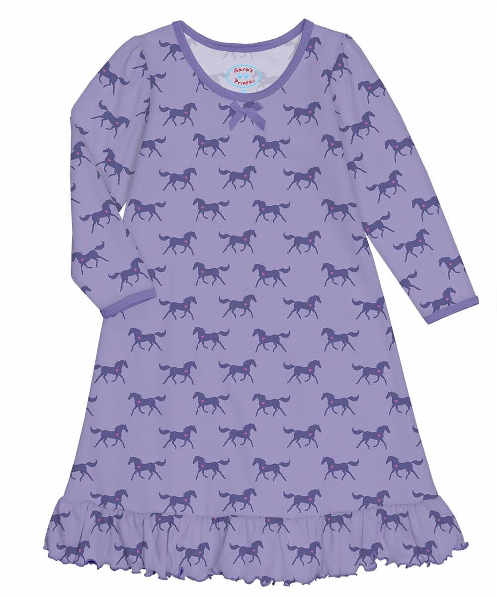 NEW SARA'S PRINTS girl's everyday whirl-and-twirl long-sleeve horse heart nightg